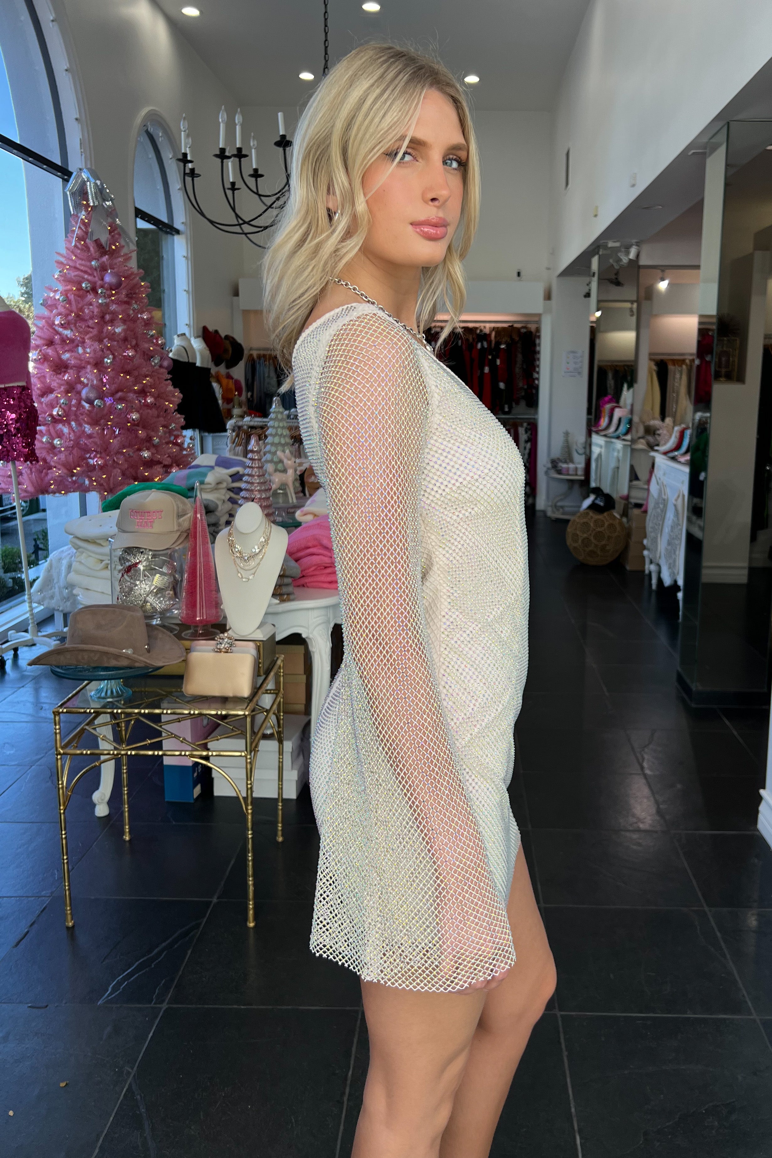Diamonds One Sleeve Dress-Champagne