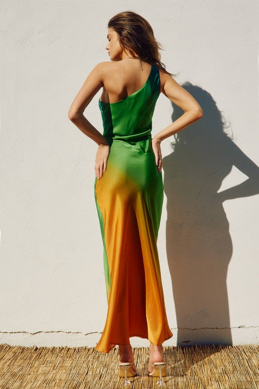 Northern Lights One Shoulder Dress-Green Combo