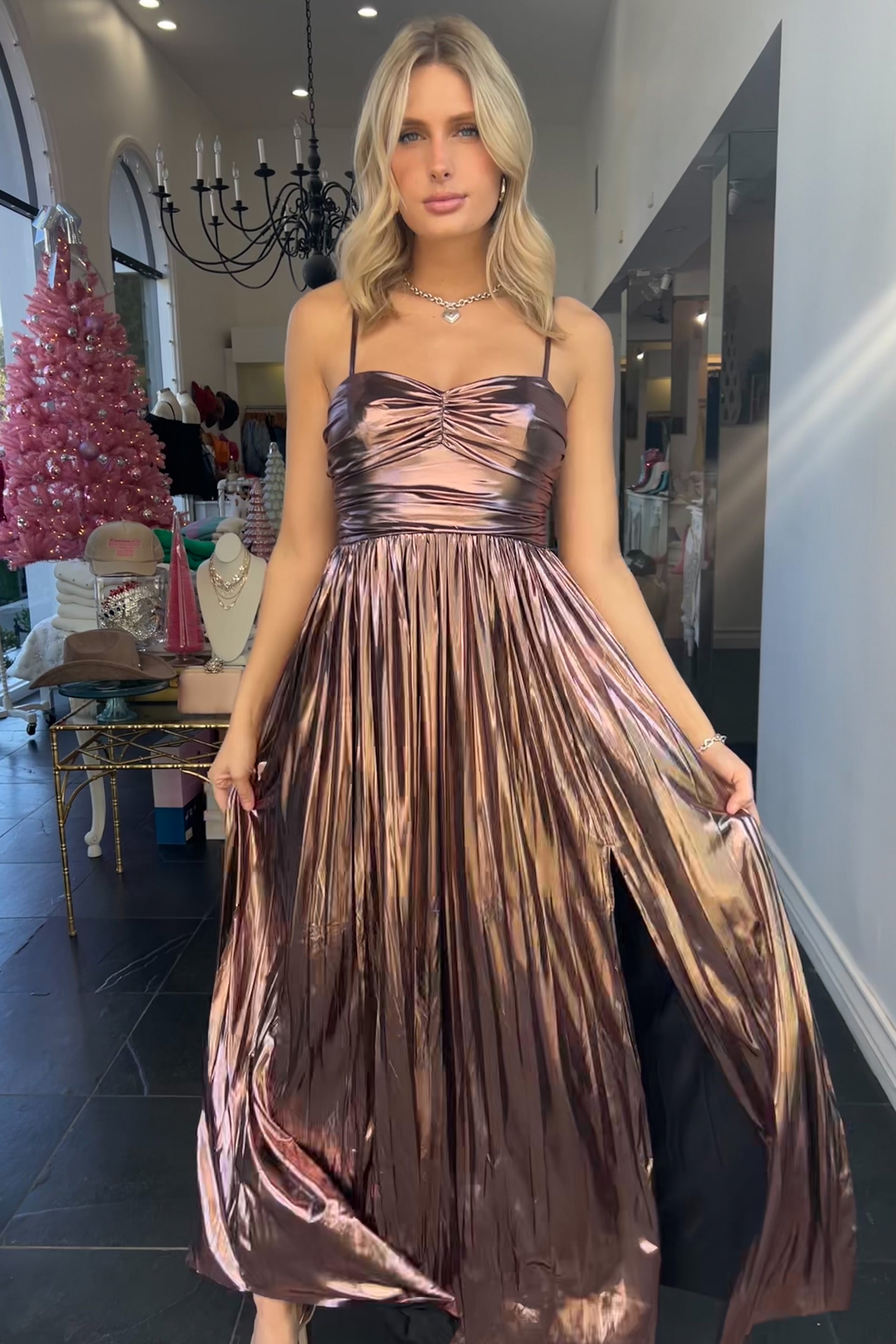 Putting On The Ritz Maxi Dress-Metallic Pink