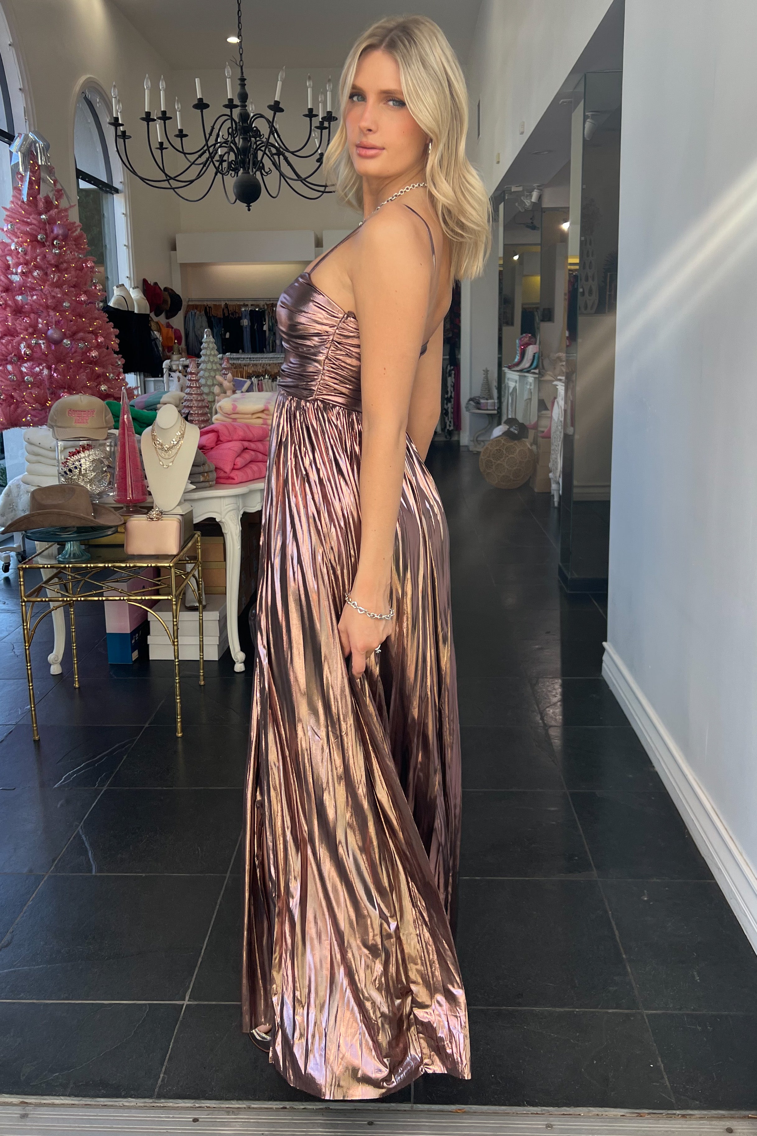 Putting On The Ritz Maxi Dress-Metallic Pink