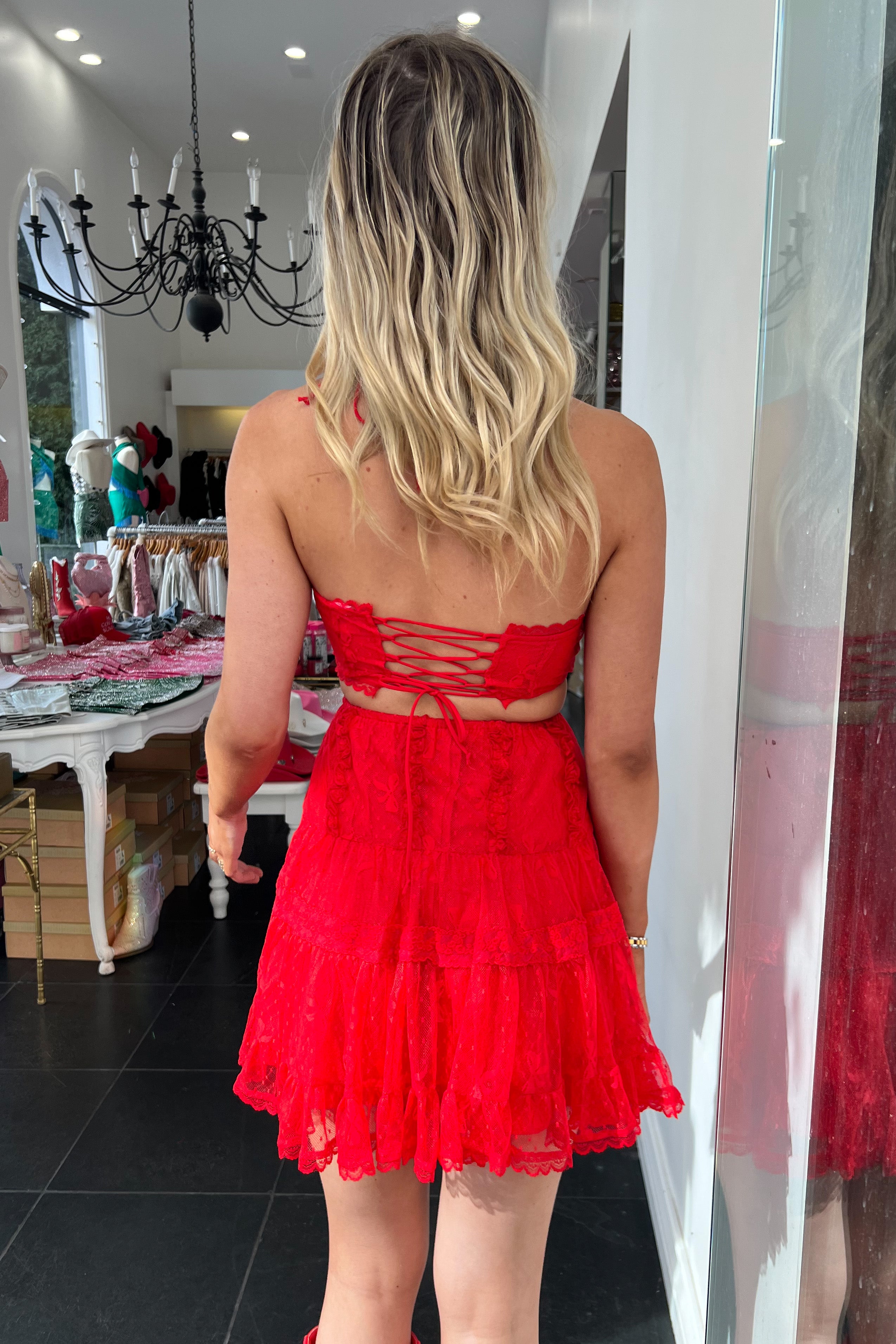 Lexington Lace Dress-Red