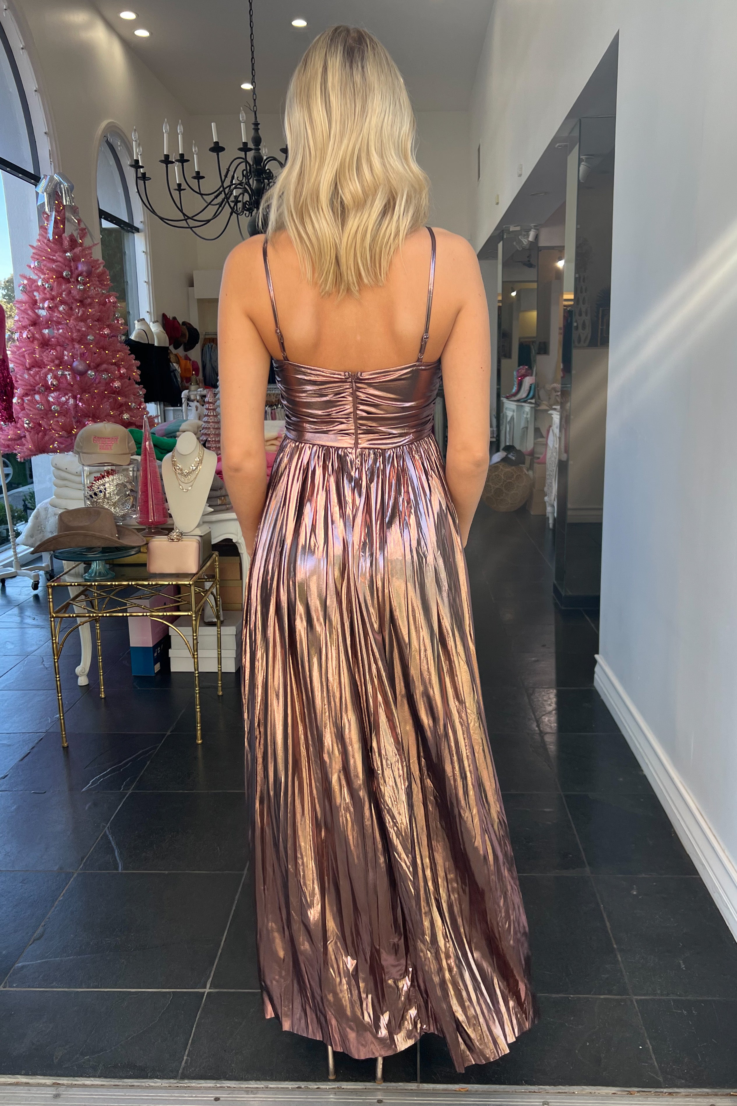 Putting On The Ritz Maxi Dress-Metallic Pink