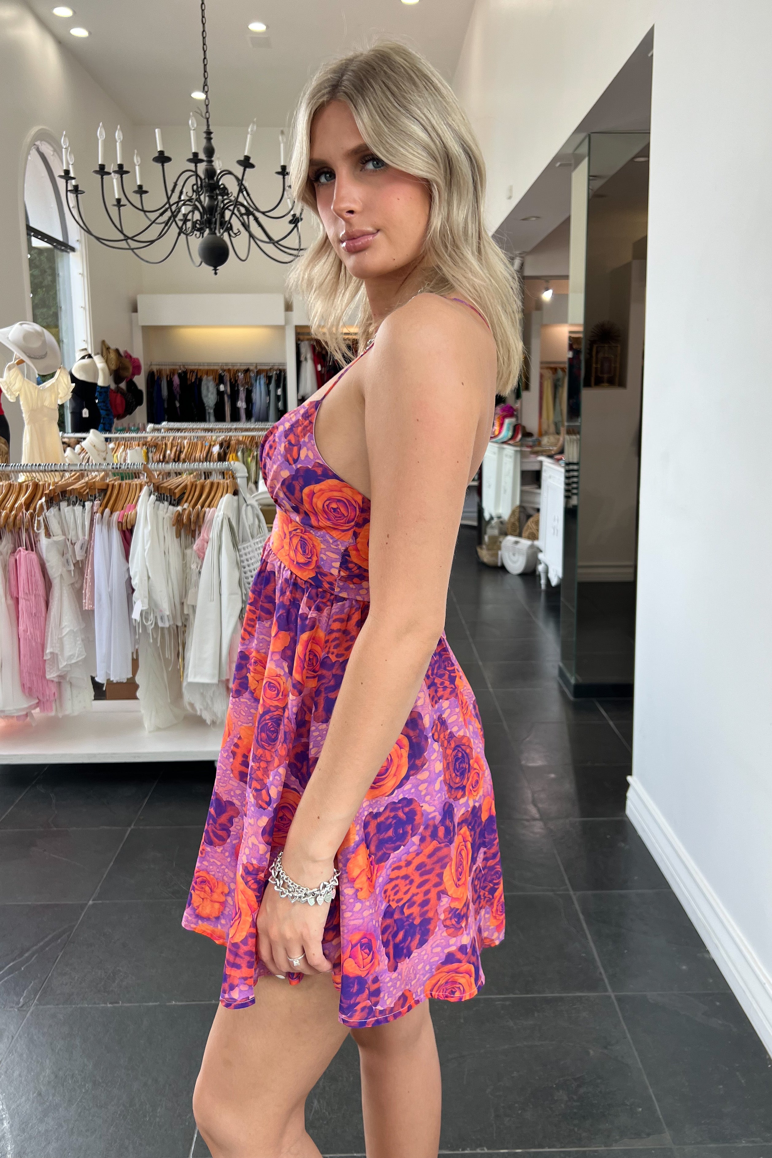 Zullu Mini Dress-Purple + Orange