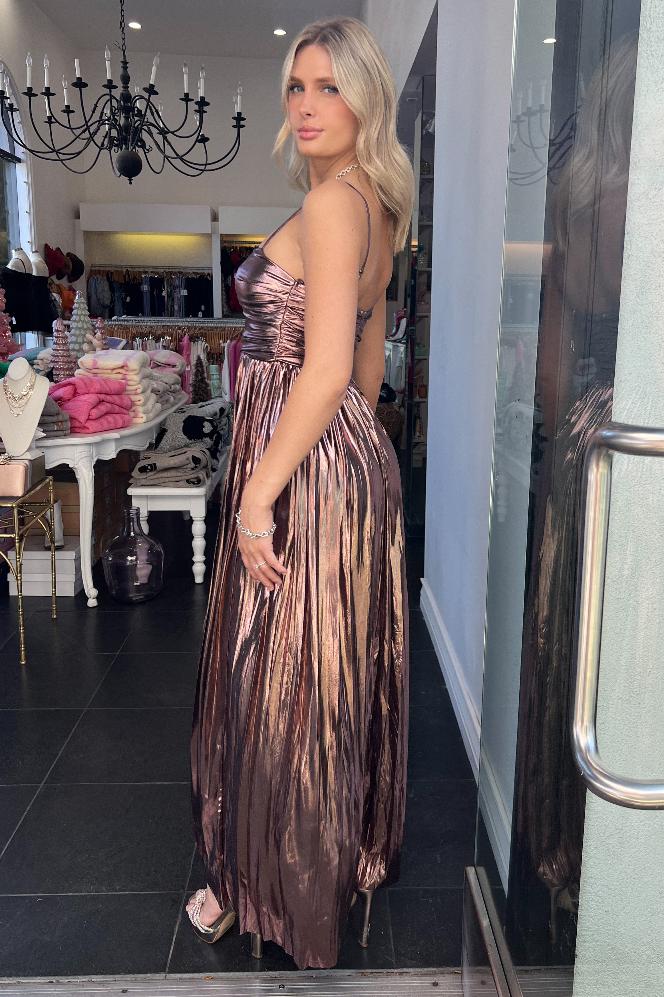Putting On The Ritz Maxi Dress-Metallic Pink