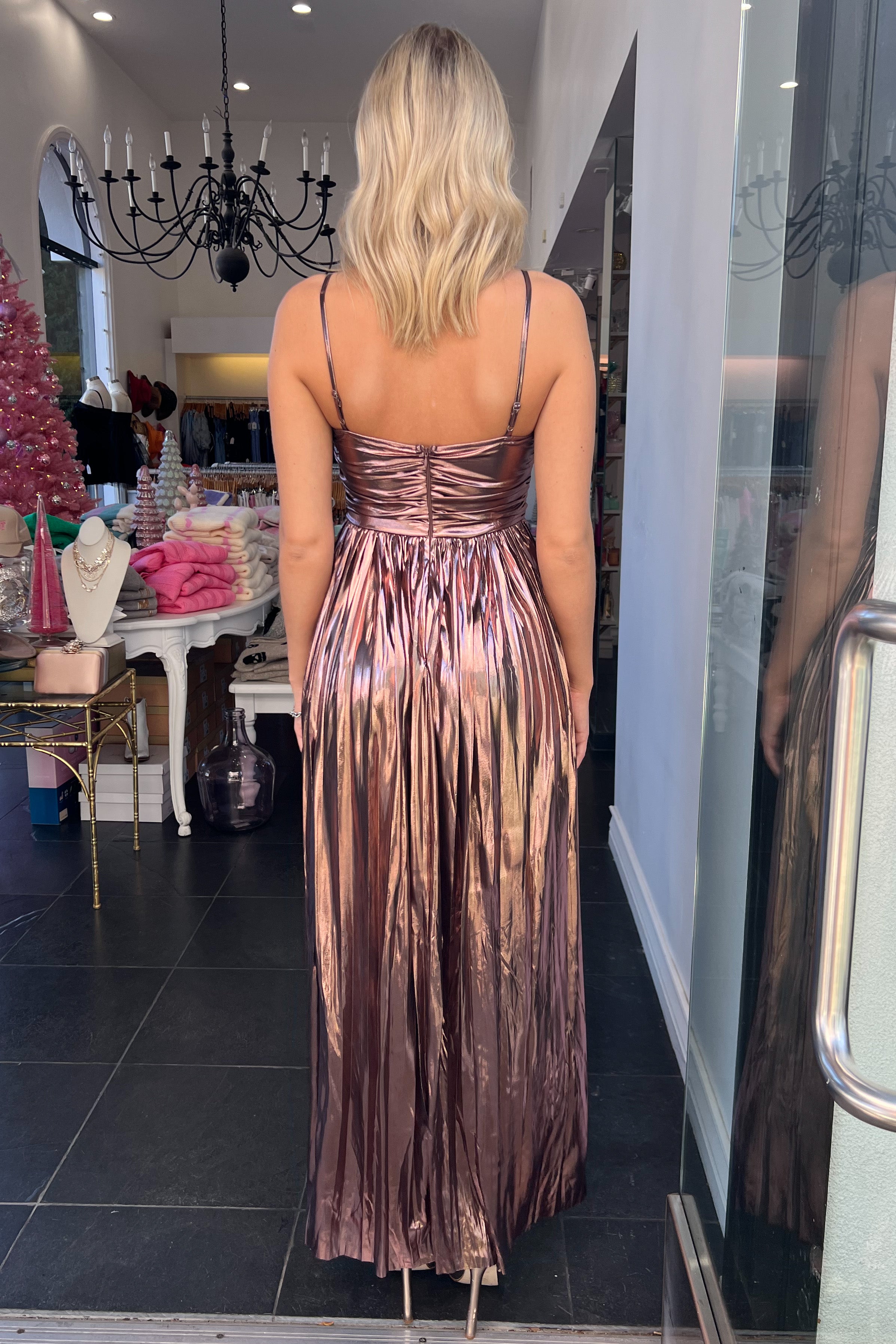 Putting On The Ritz Maxi Dress-Metallic Pink