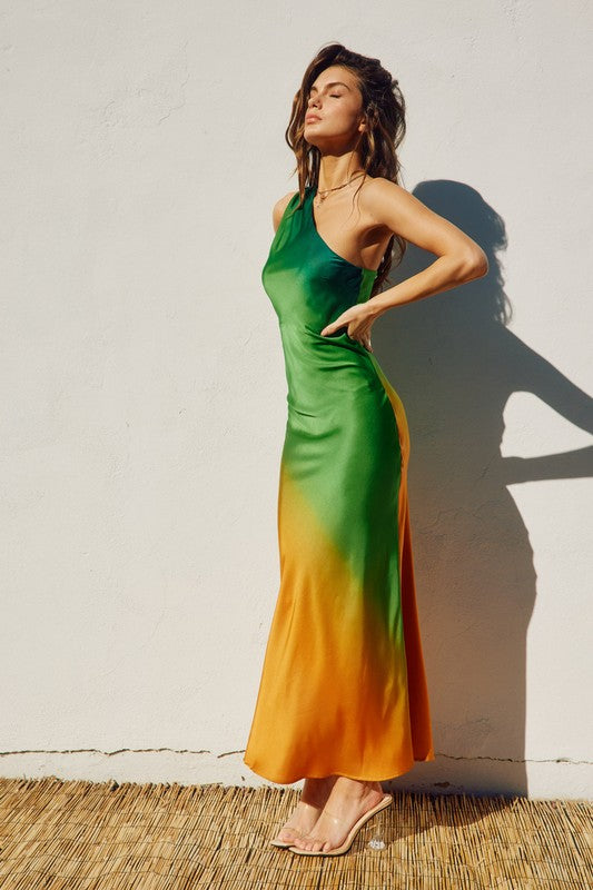 Northern Lights One Shoulder Dress-Green Combo