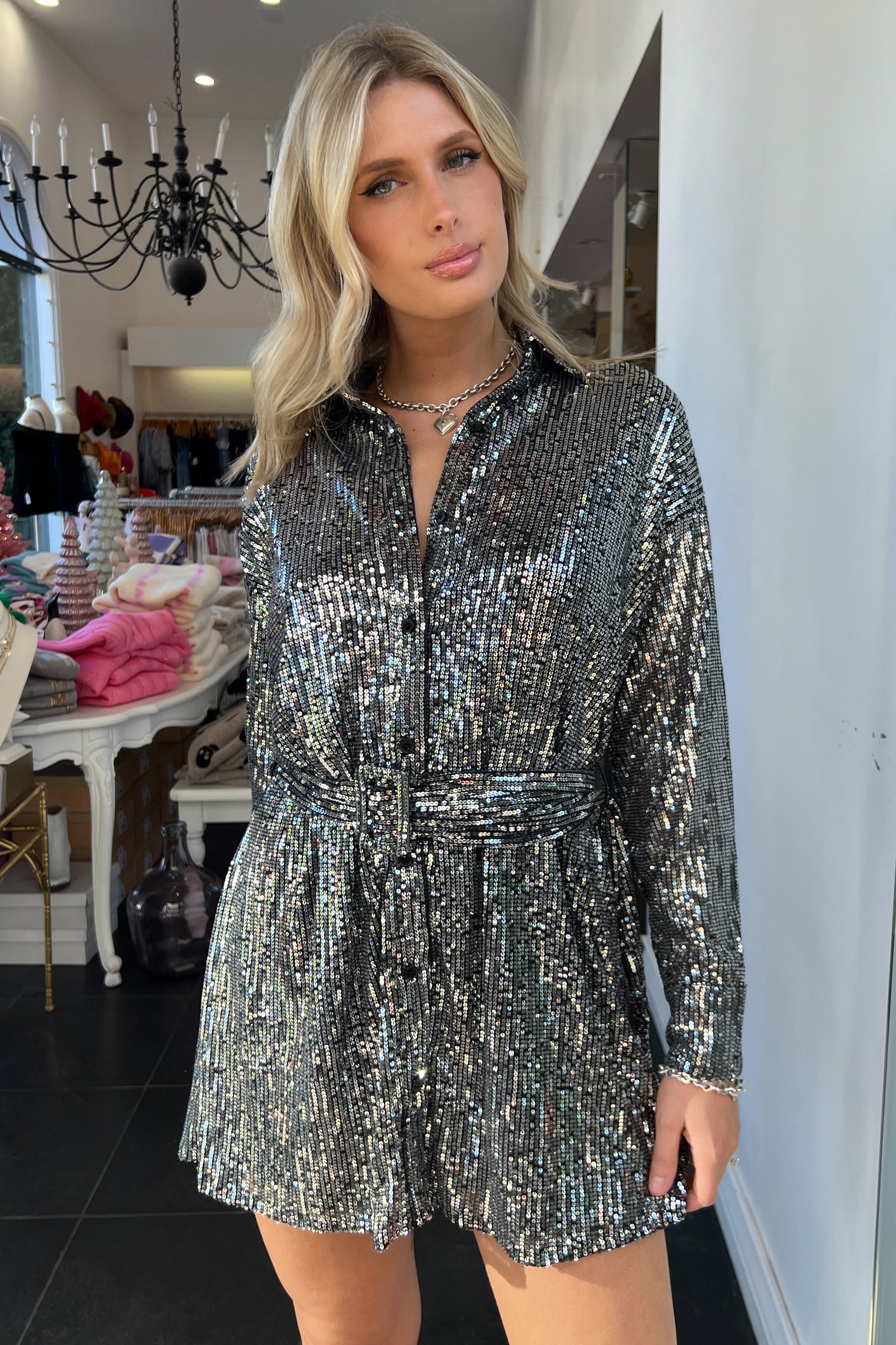 Shine Into The Night Dress-Black/Silver
