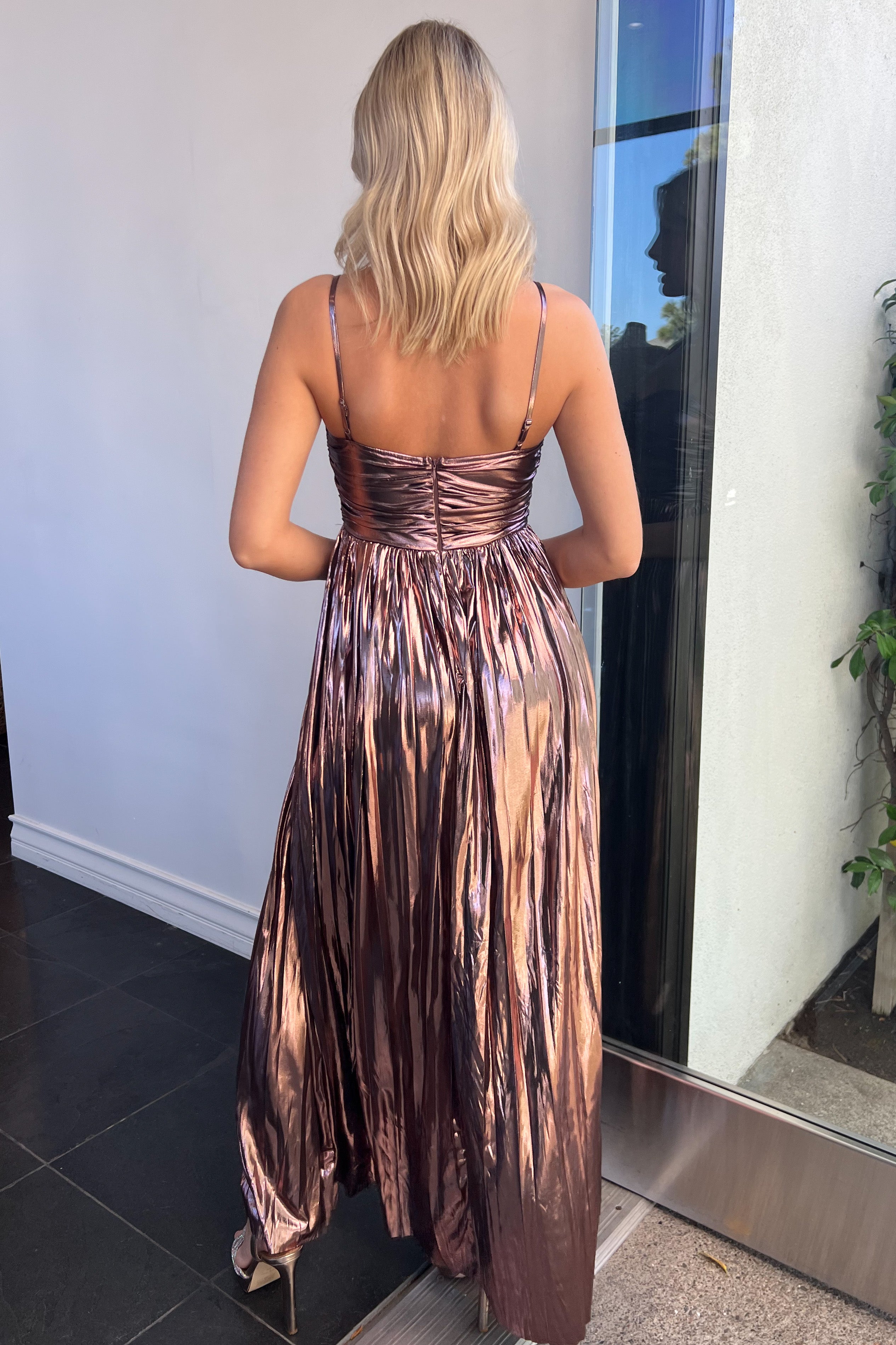 Putting On The Ritz Maxi Dress-Metallic Pink