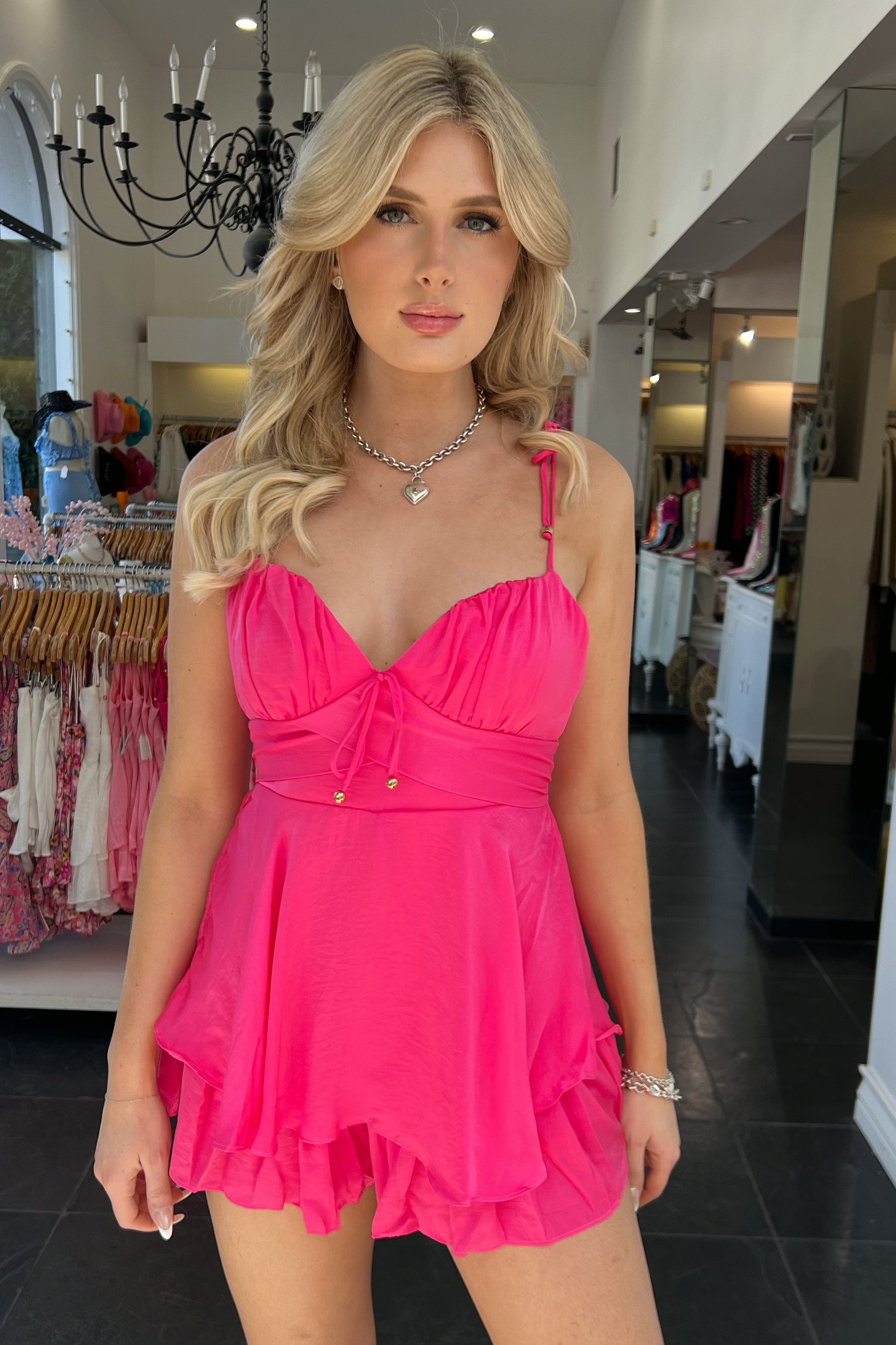 Addelynne Romper-Hot Pink