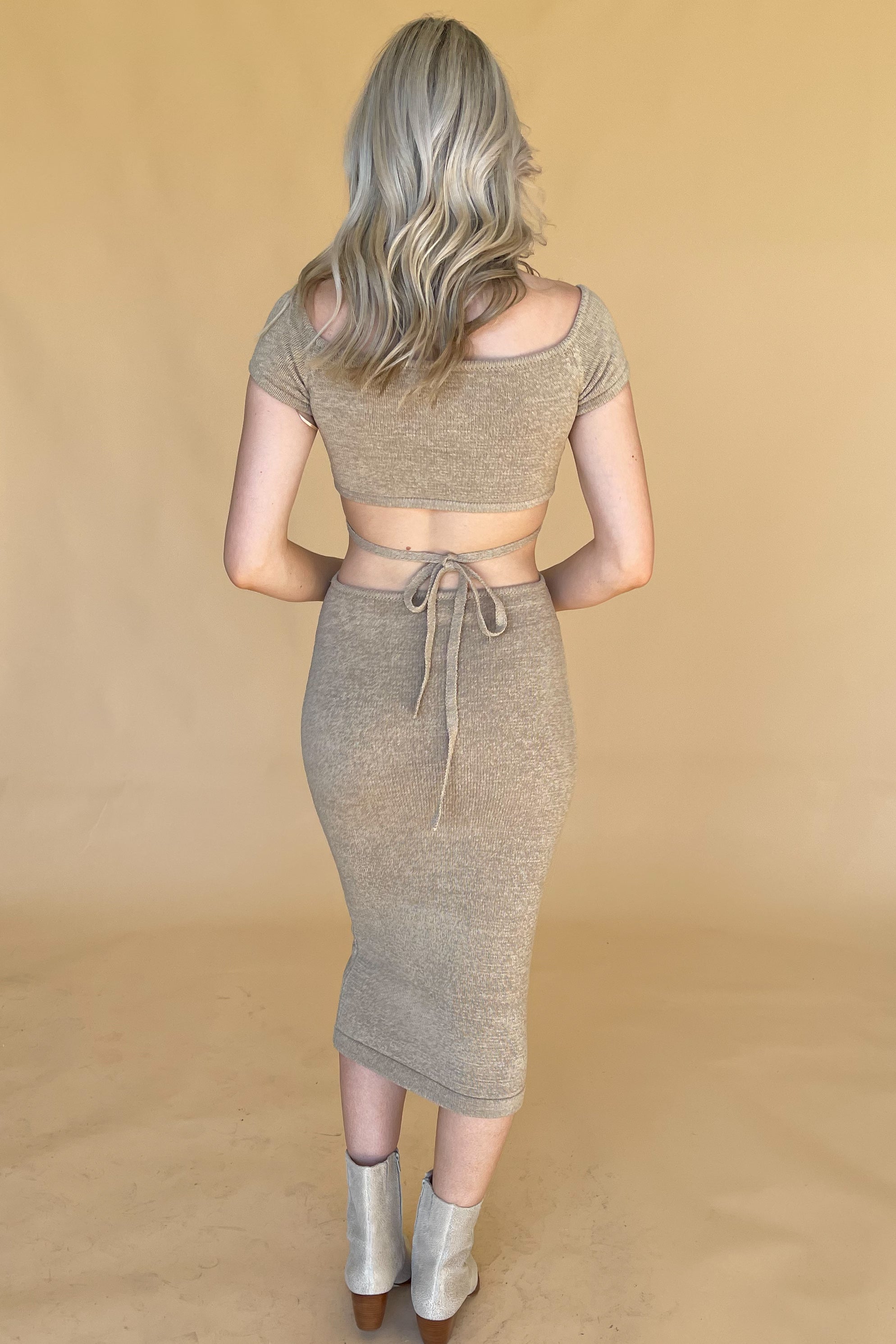 Dancing in Tulum Midi Dress-Taupe