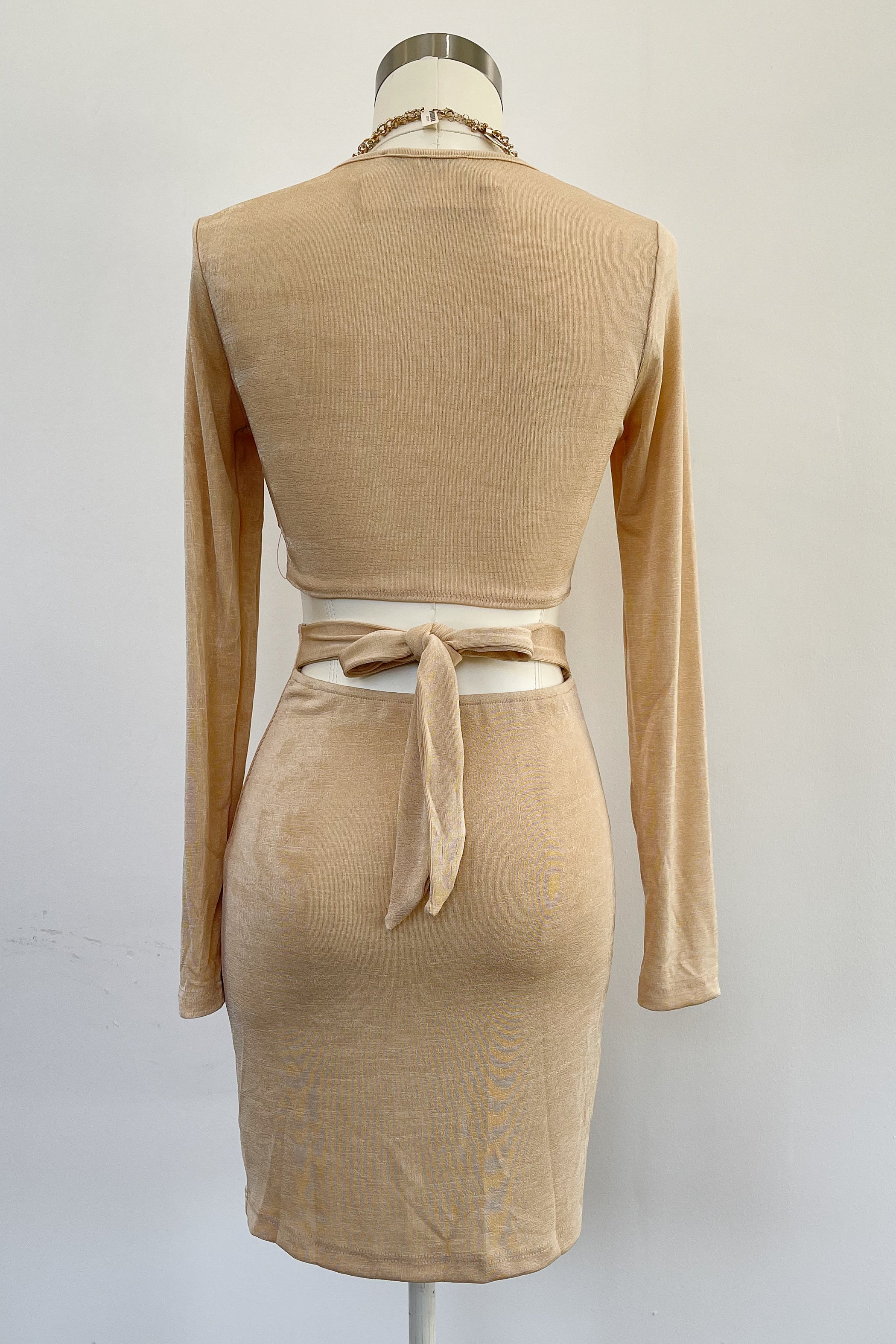 Lush Life Long Sleeve Dress-Sand