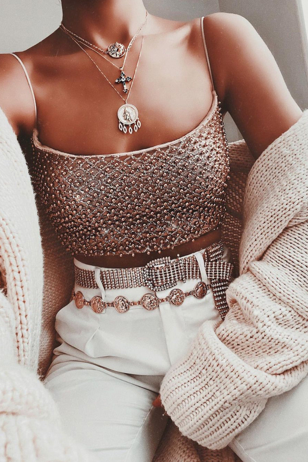 Mica Crystal Belt-Gold & Iridescent Crystal