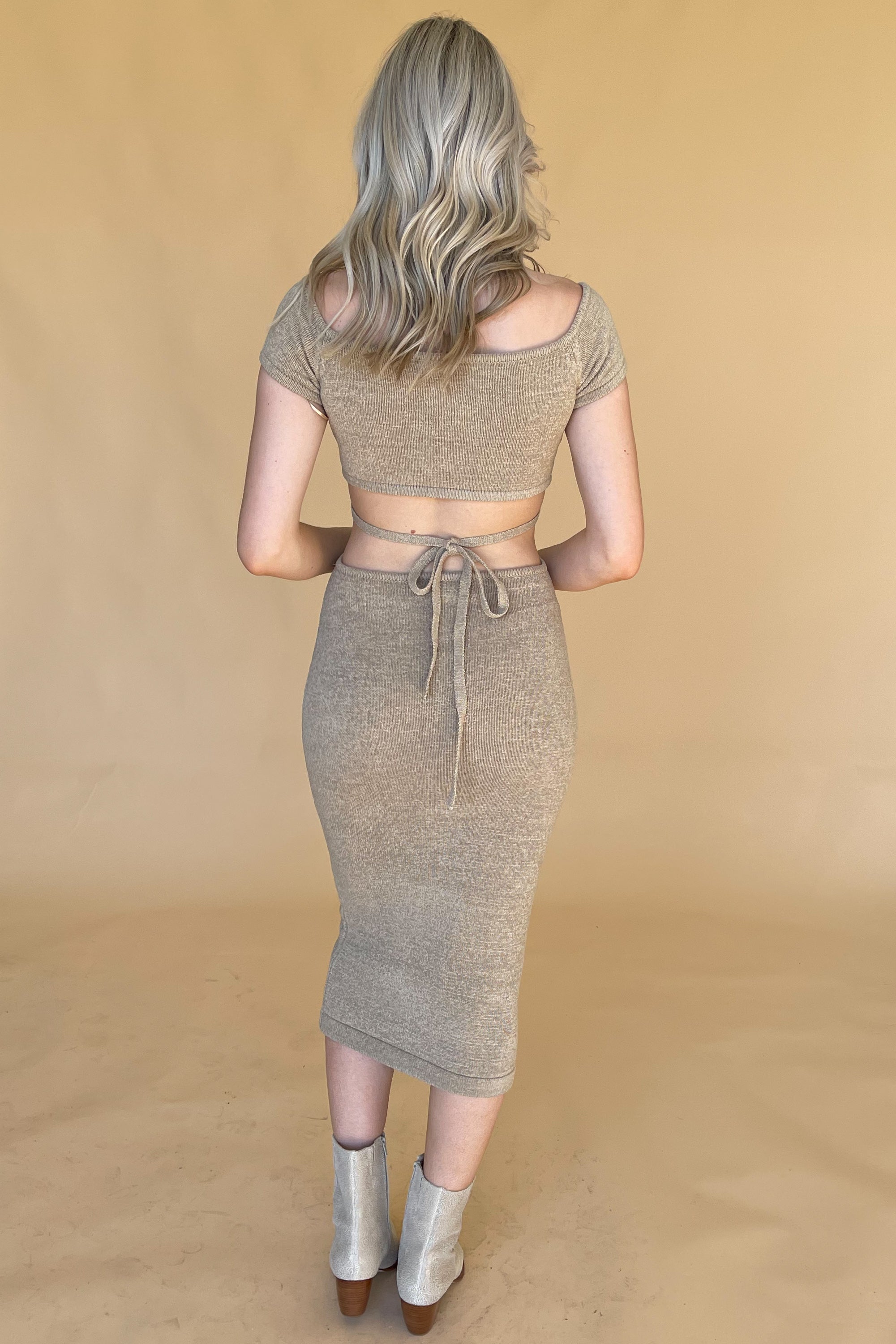 Dancing in Tulum Midi Dress-Taupe