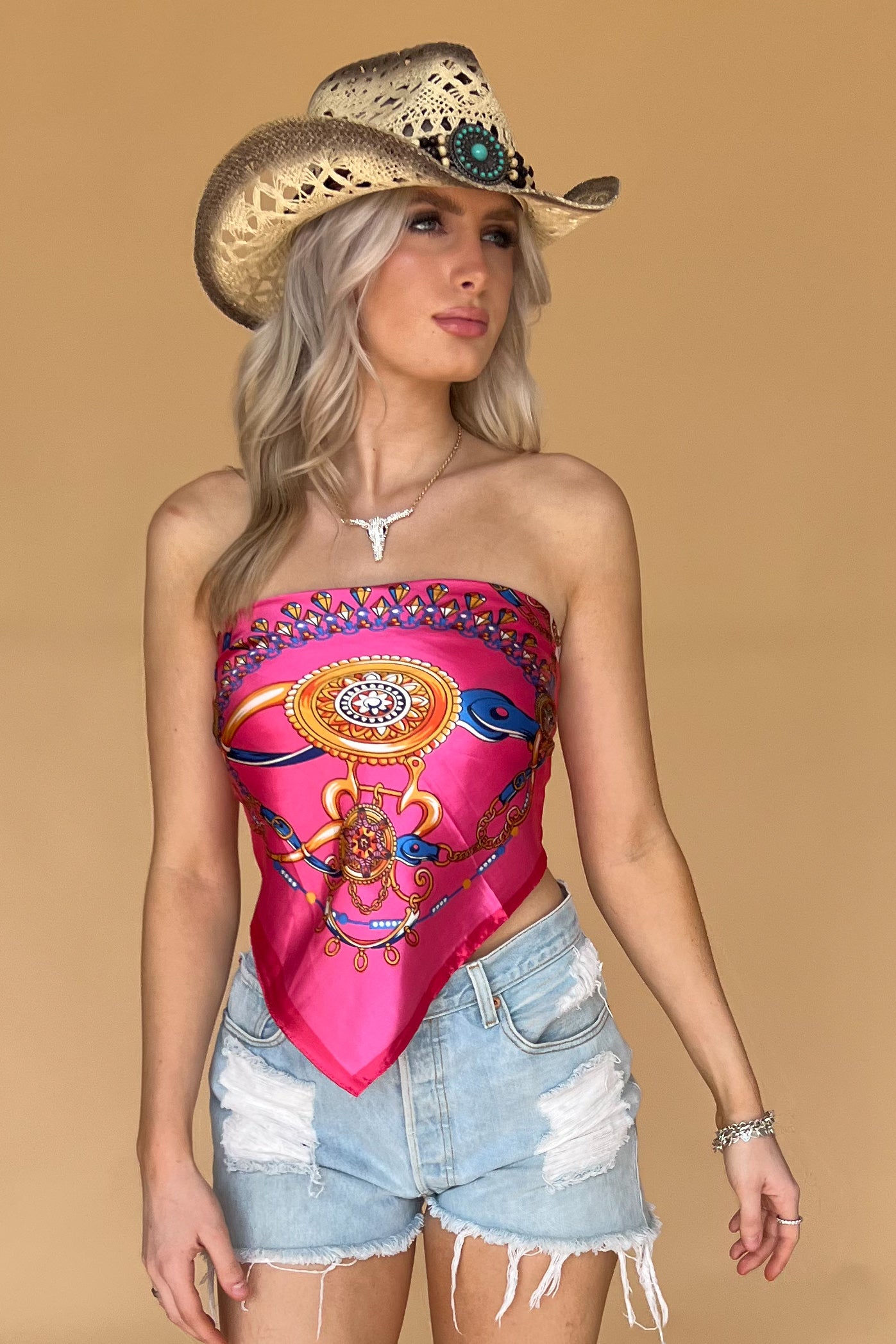 Get Your Shine On Scarf Top-Hot Pink Multi