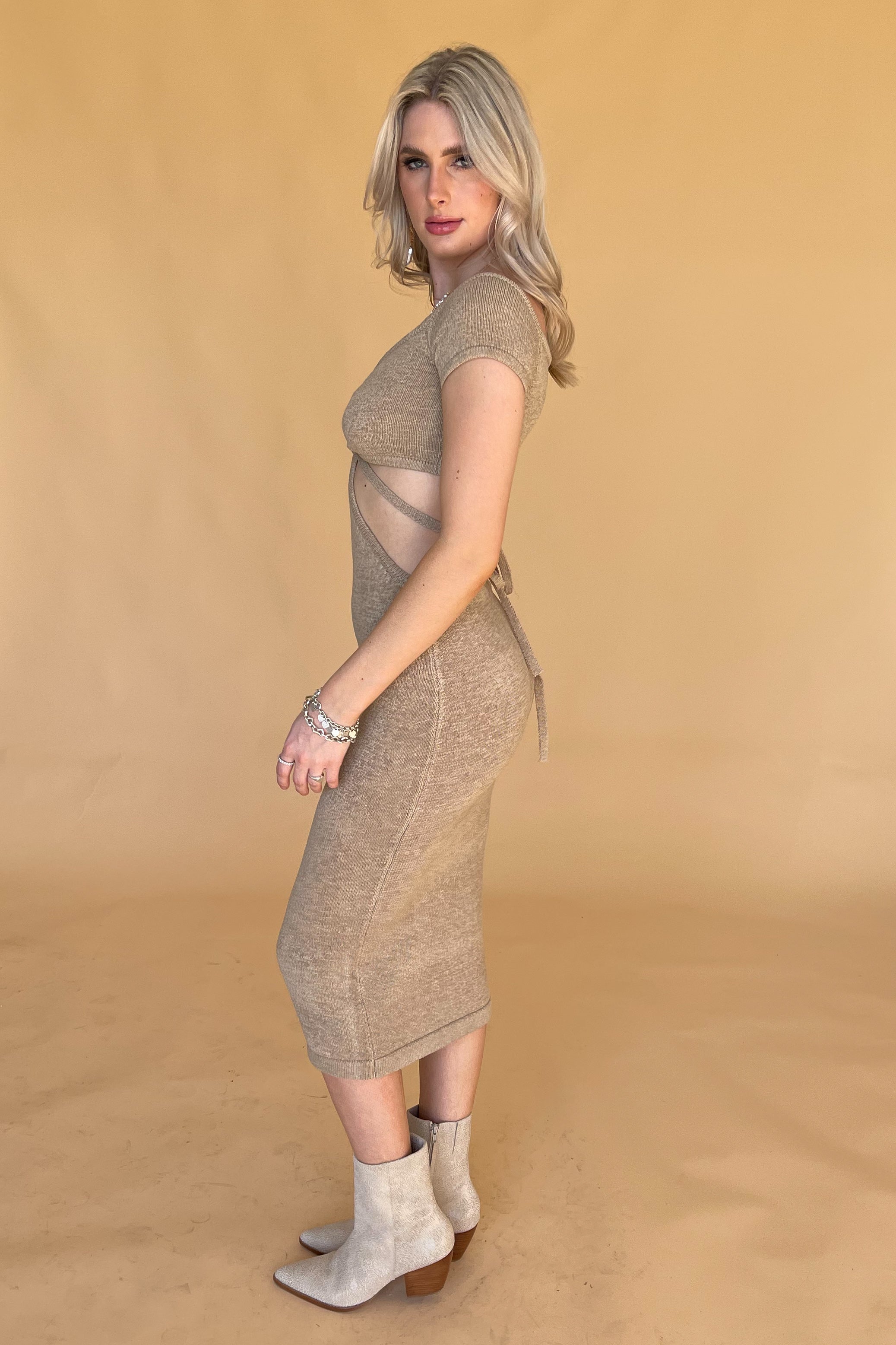 Dancing in Tulum Midi Dress-Taupe