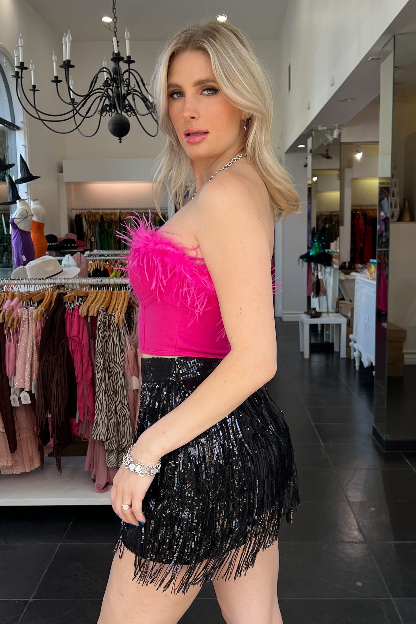 Fringe Kiss Skirt-Black