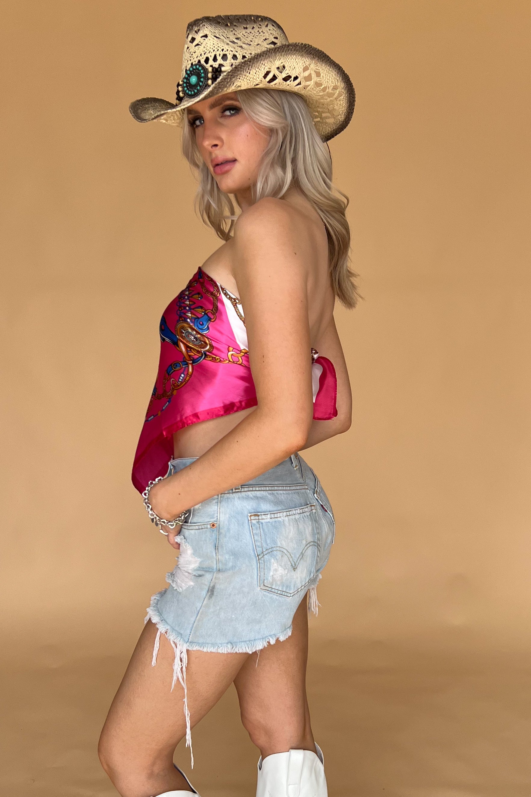 Get Your Shine On Scarf Top-Hot Pink Multi