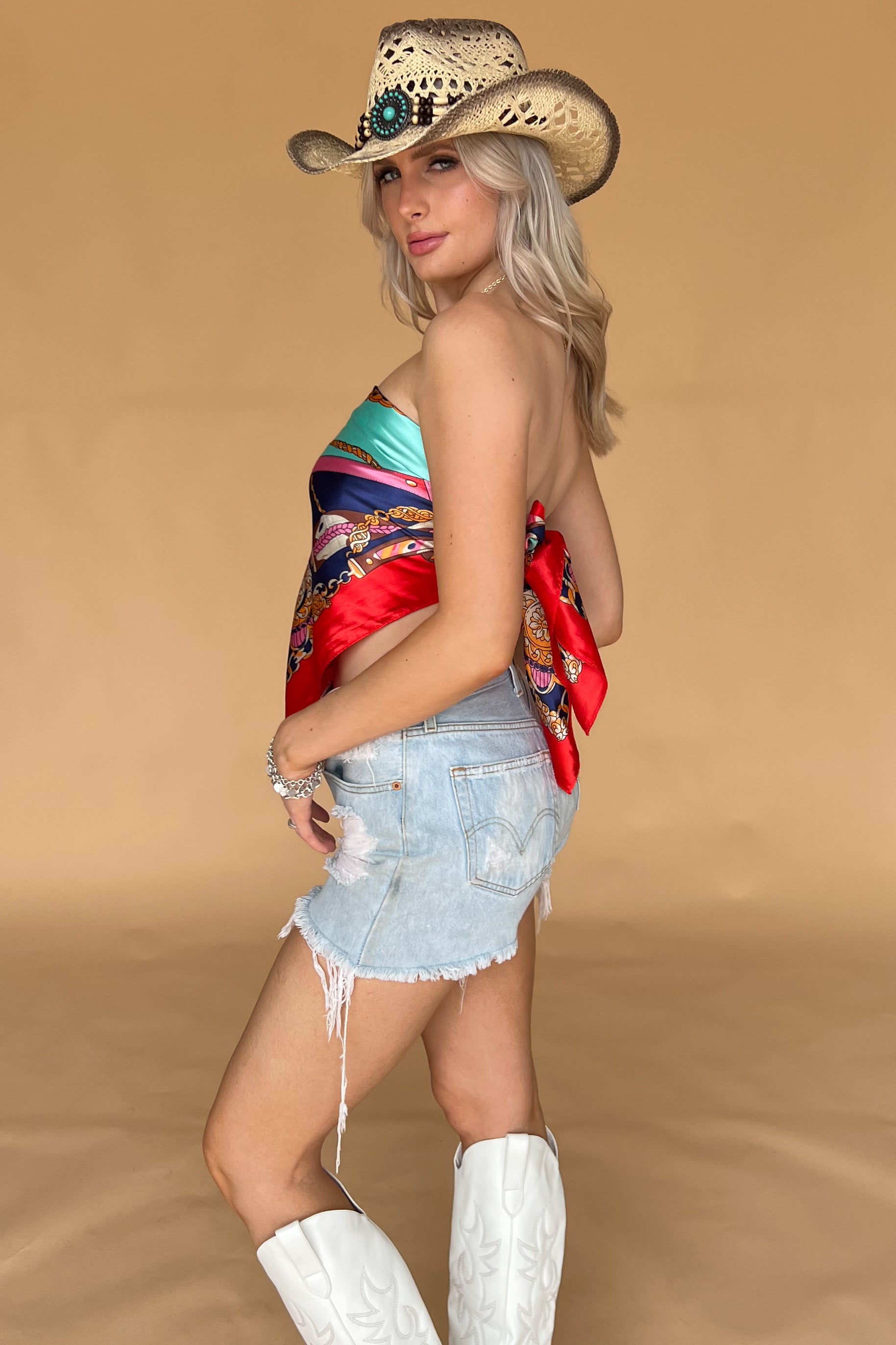 Goodbye Carolina Scarf Top-Red Multi