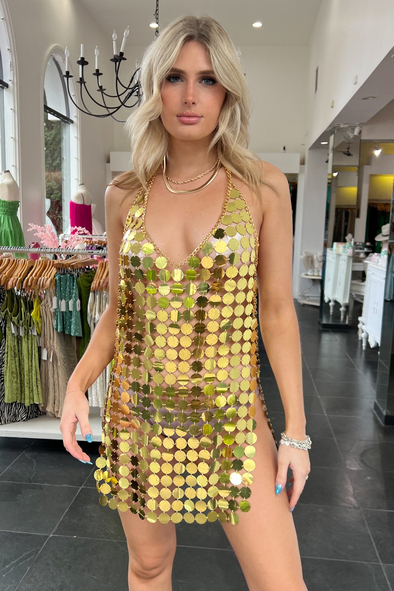 Meet Me Under The Disco Ball Dress-Gold