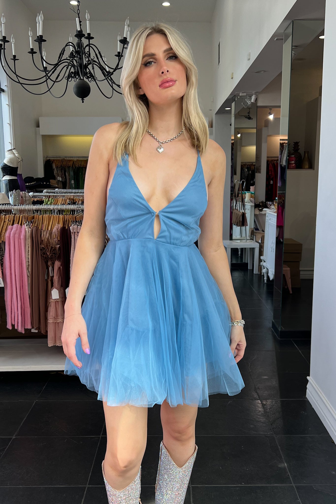 Girl You Look Famous Dress-Blue