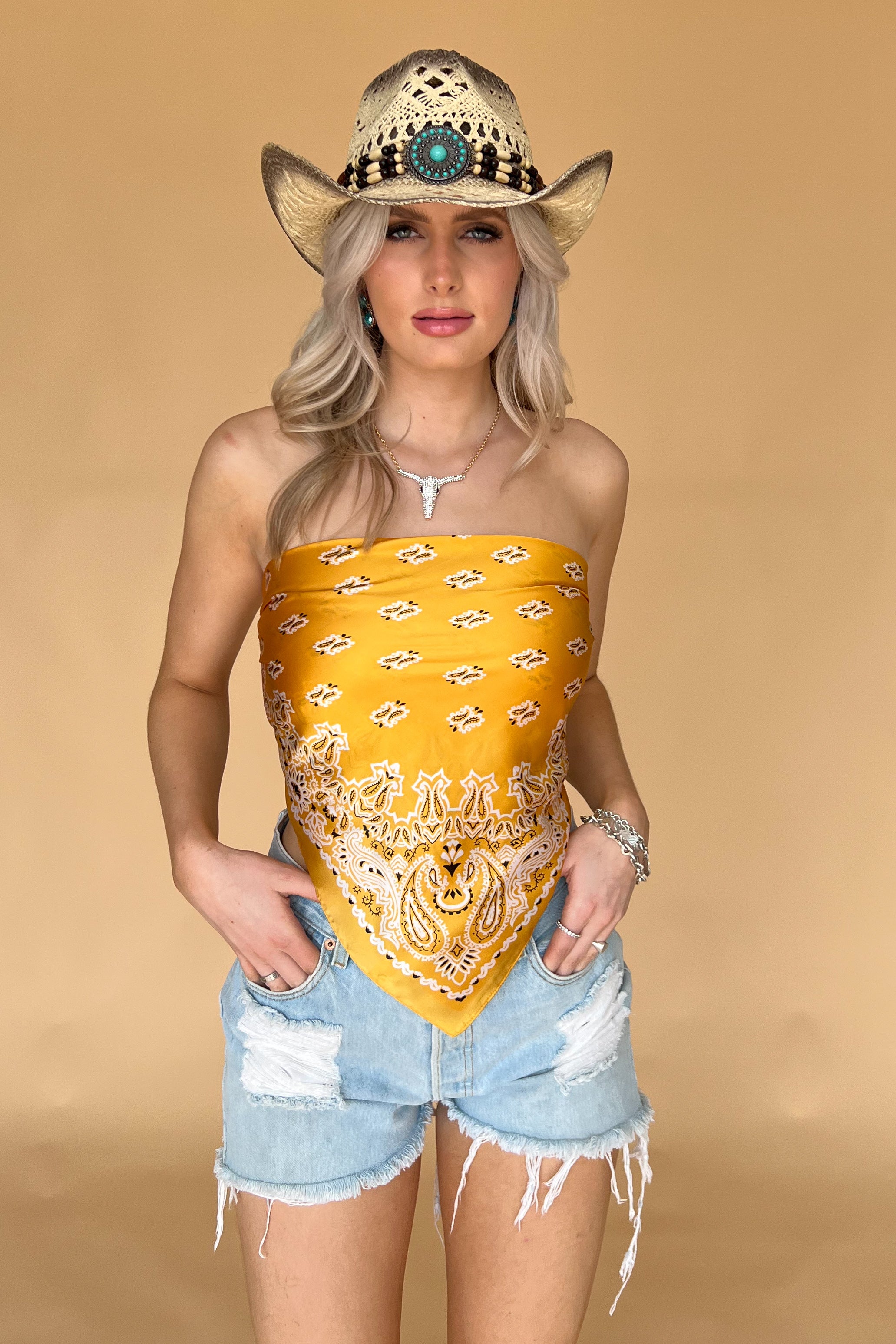 Bandana Scarf Top-Yellow