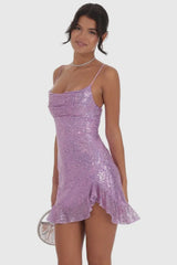 Juliette Ruffled Slit Dress-Lavender