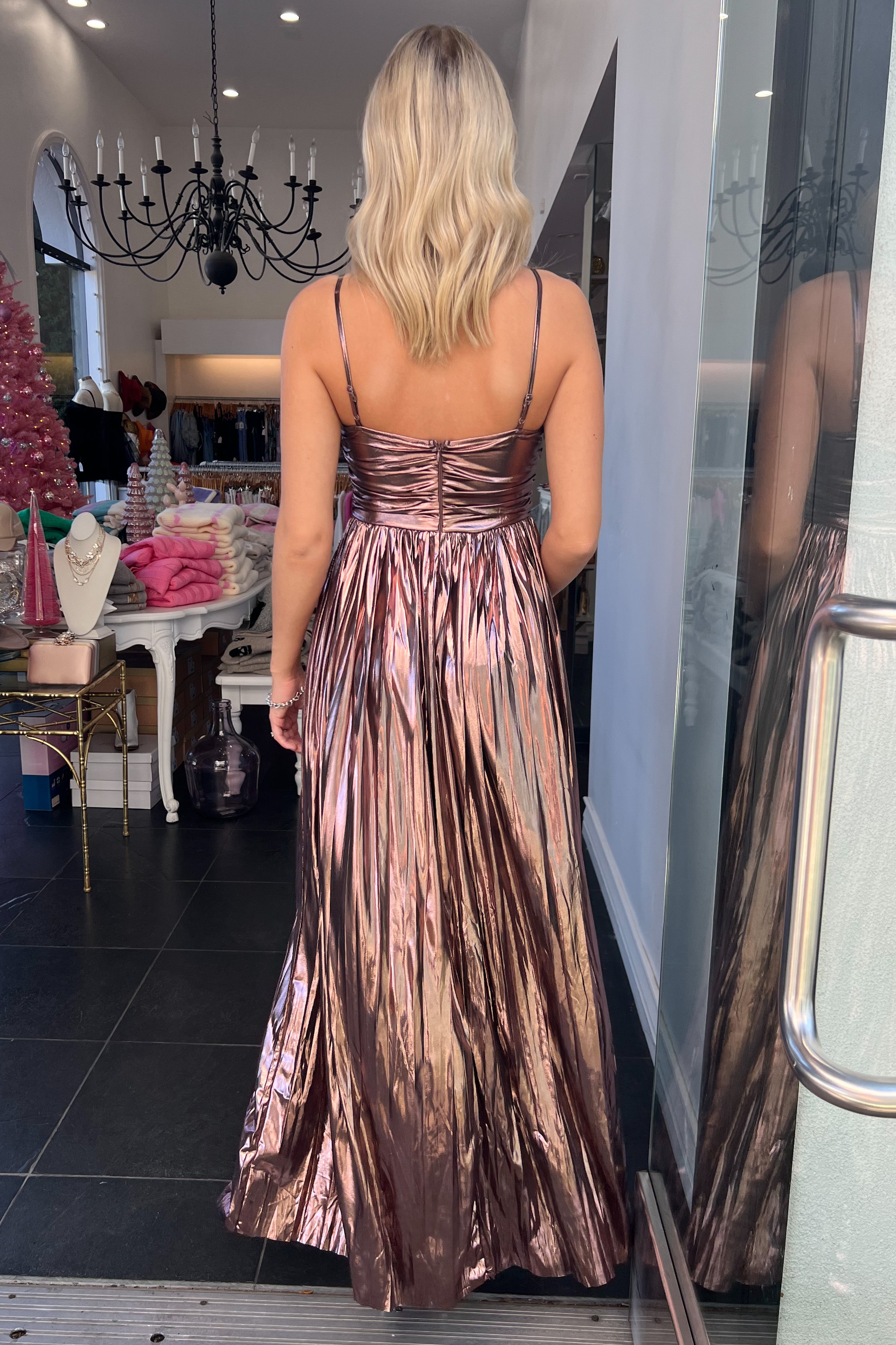 Putting On The Ritz Maxi Dress-Metallic Pink