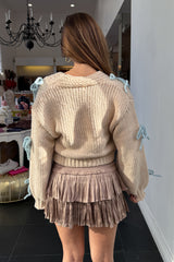 Juniper Bow Cardigan Sweater-Sand