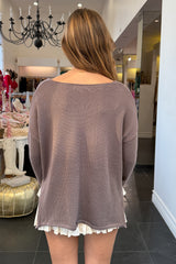 Champagne Please Sweater-Charcoal + White