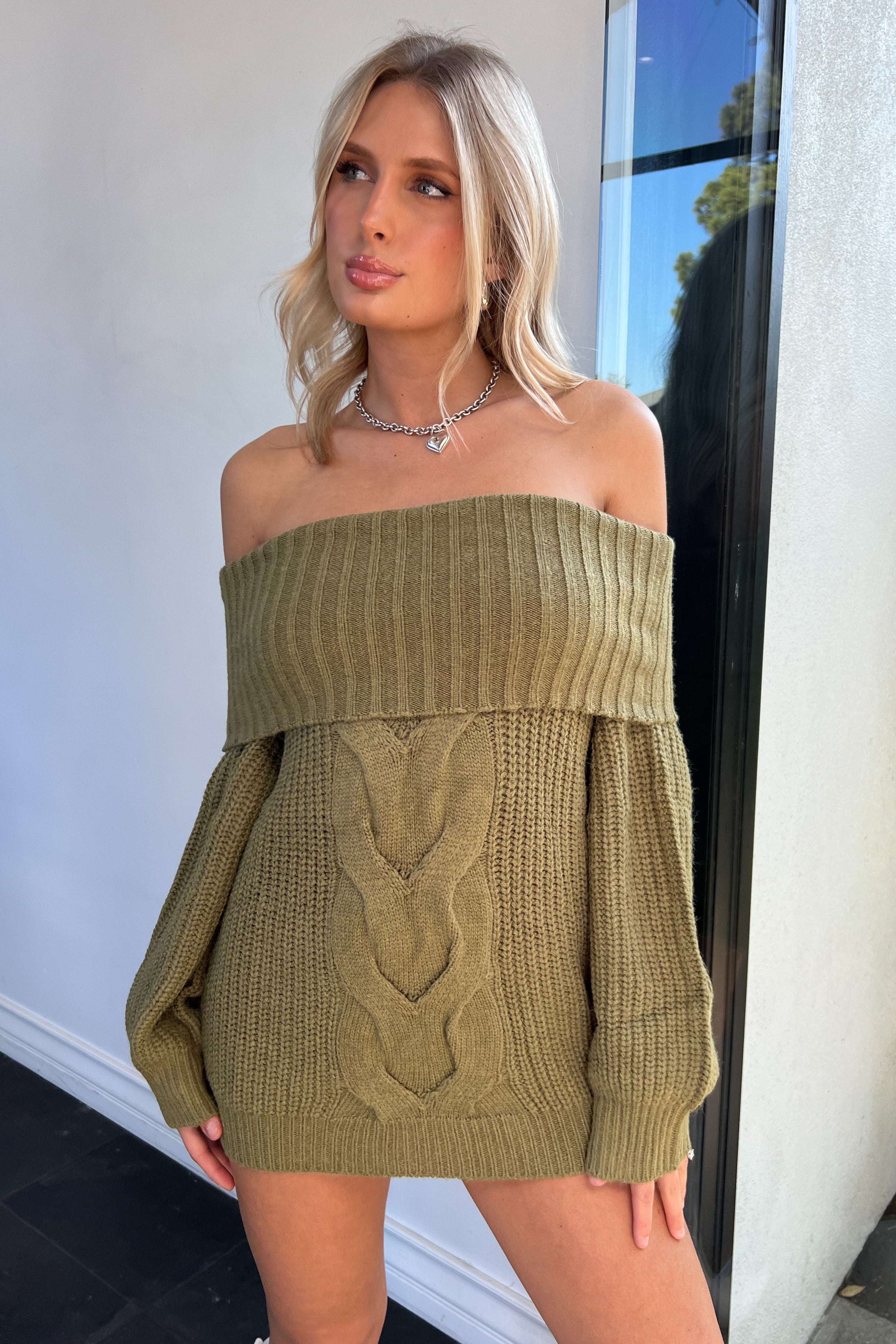Out Of The Woods Sweater Dress-Moss