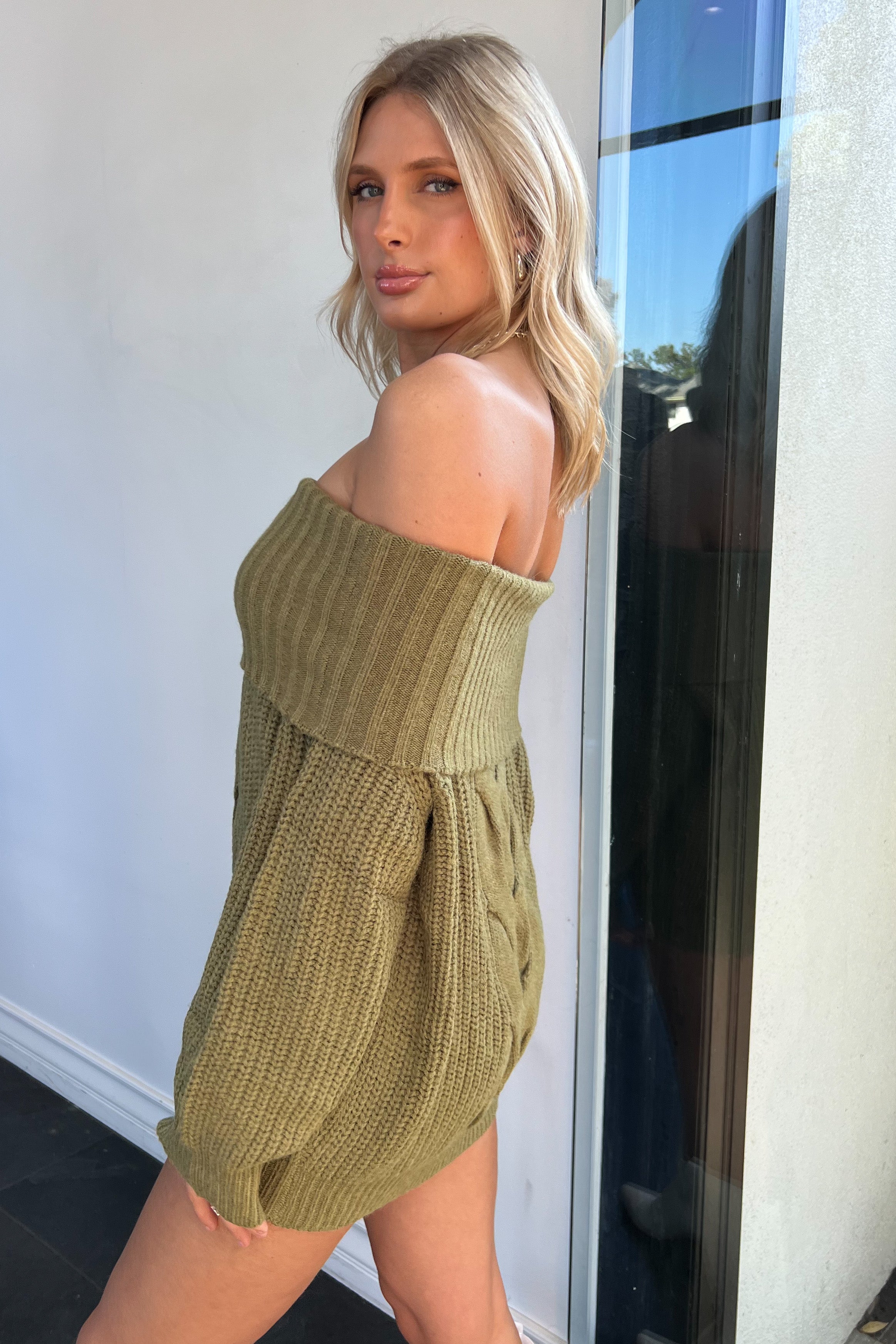 Out Of The Woods Sweater Dress-Moss