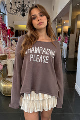 Champagne Please Sweater-Charcoal + White
