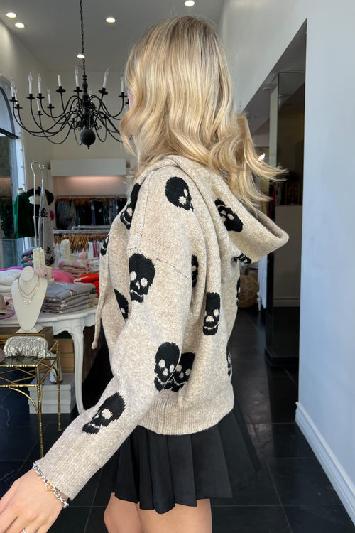 Skull Sweater-Taupe + Black