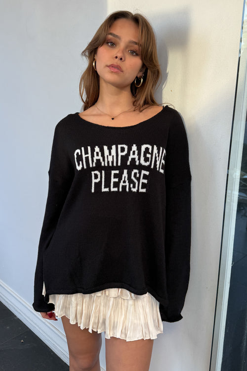 Champagne Please Sweater-Black + White