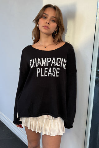 Champagne Please Sweater-Charcoal + White