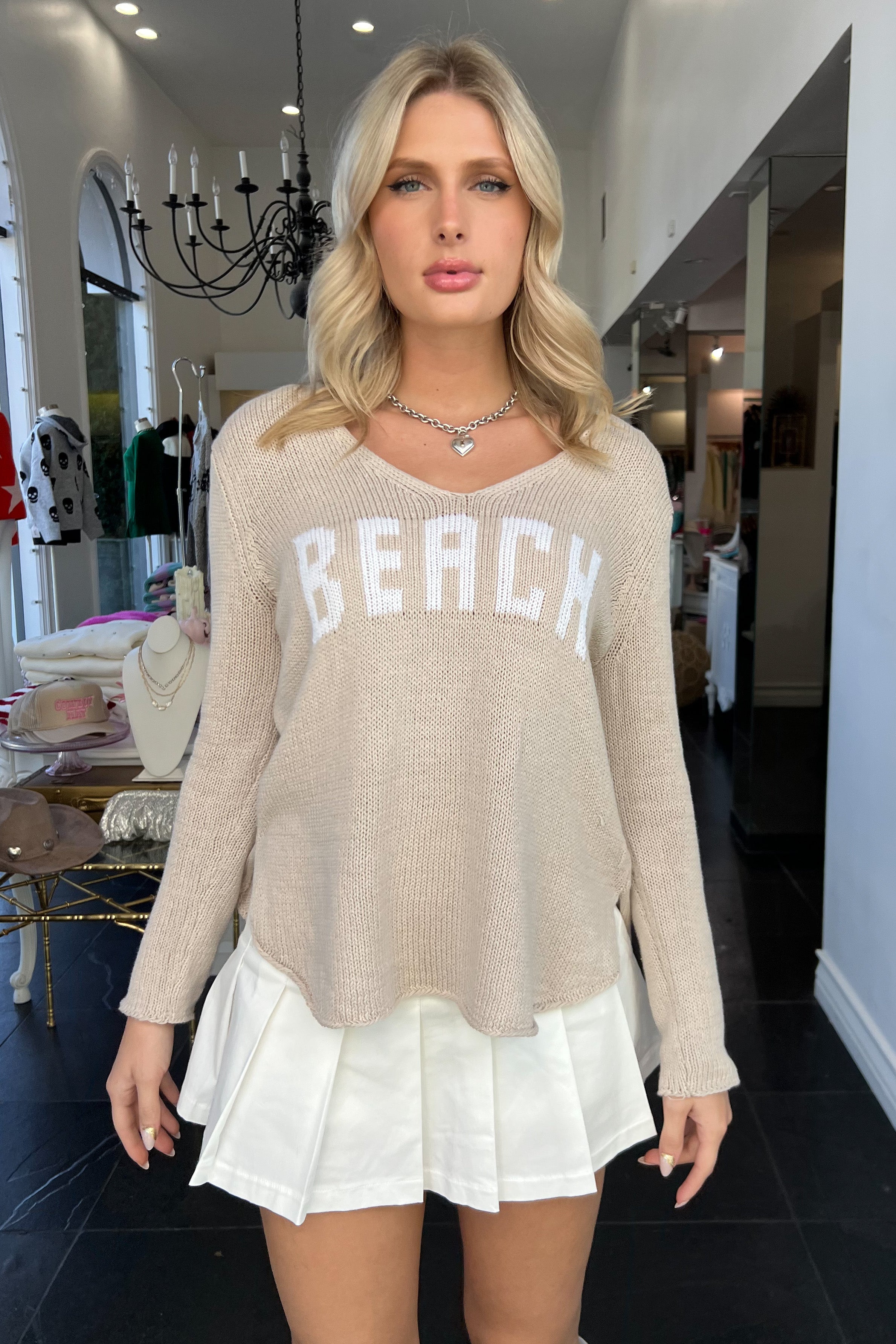 Beach Sweater-Beige + White