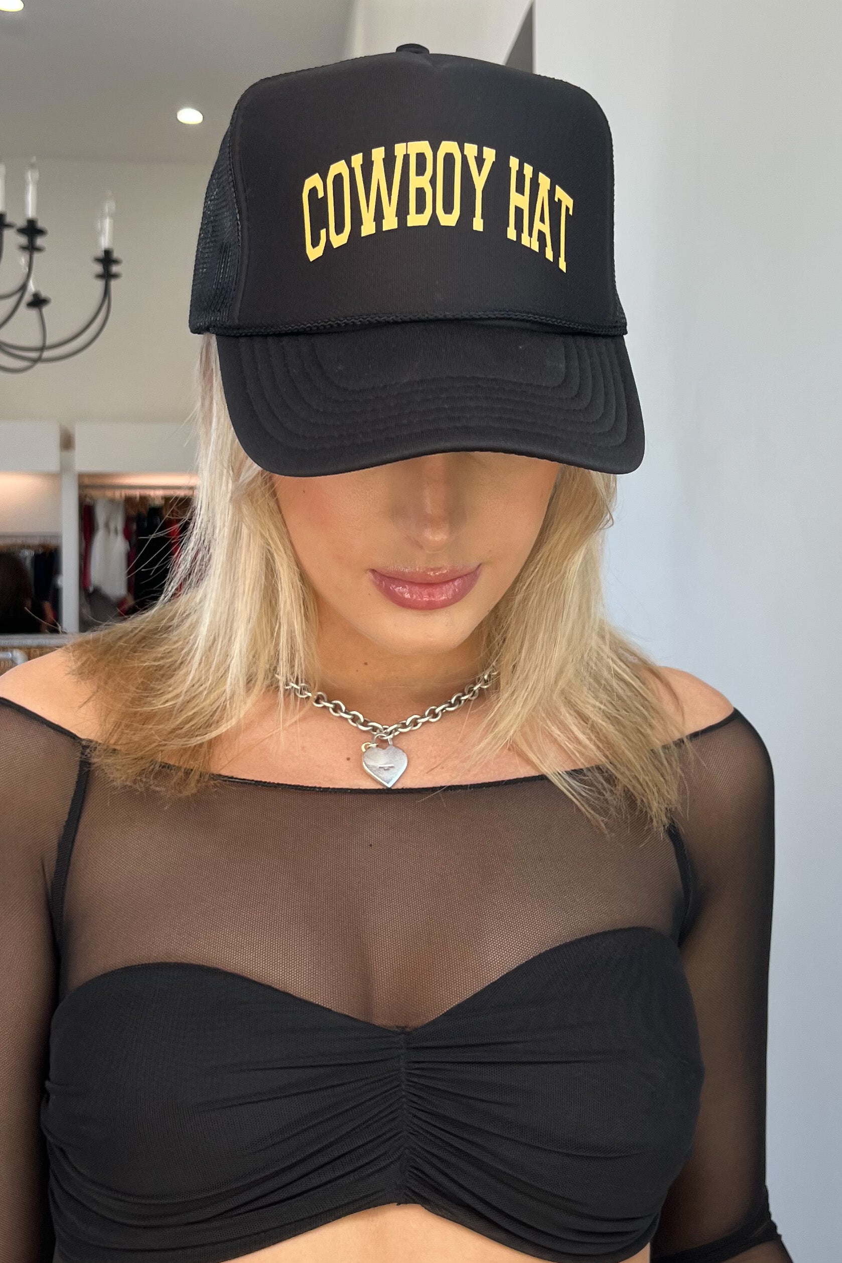 Cowboy Hat Trucker Hat-Black +Gold