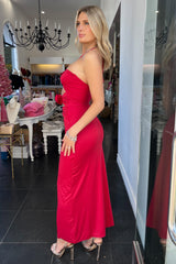 Cut Roses Maxi Dress-Red