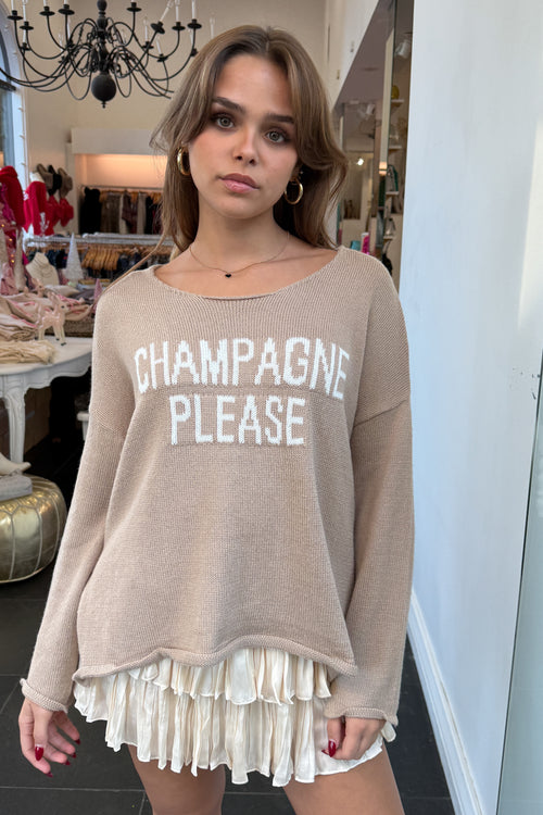 Champagne Please Sweater-Mocha + Ivory