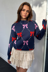 Iris Bow Sweater-Navy