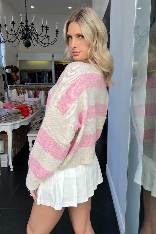 Candy Shop Sweater-Pink + Oatmeal