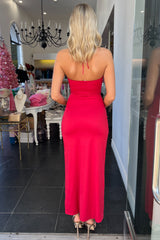 Cut Roses Maxi Dress-Red