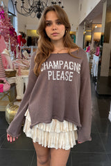 Champagne Please Sweater-Charcoal + White