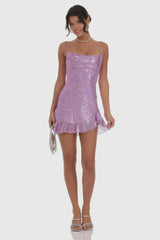 Juliette Ruffled Slit Dress-Lavender