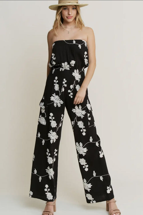 Mexico Flowers Jumpsuit-Black