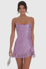 Juliette Ruffled Slit Dress-Lavender