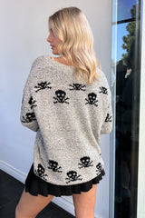 Big Skull Sweater-Grey + Black