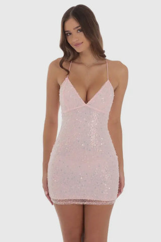 Rochelle Sequin Dress-Pink