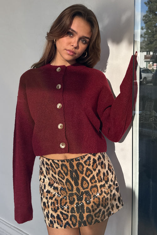 Fall In The City Cardigan Sweater-Wine