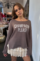 Champagne Please Sweater-Charcoal + White